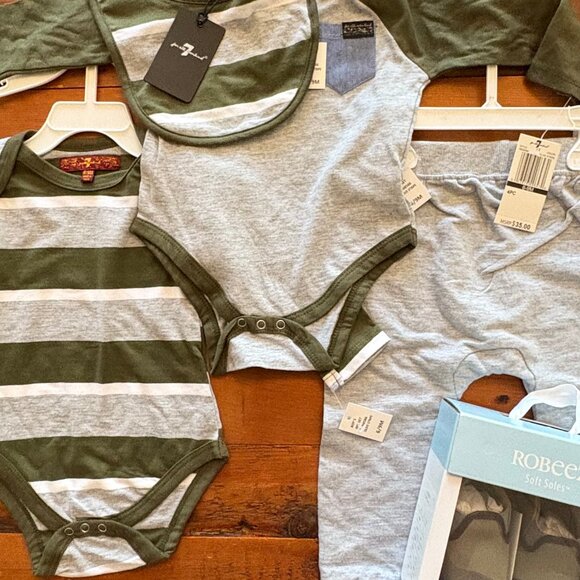 BABY BOY 7 FOR ALL MANKIND SET SZ6-9MO & ROBEEZ SHOES-6M0 ALL BRAND NEW W TAGS - Picture 2 of 9